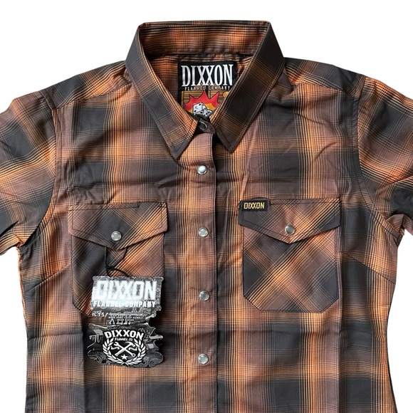 NWT Dixxon Flannel Company Orange & Black Plaid Pearl Snap Bamboo Blend Shirt - Picture 3 of 7